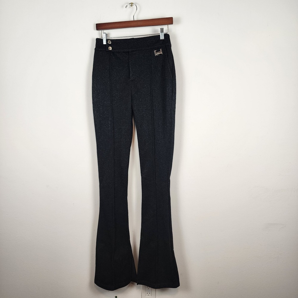 Maniere de Voir NWT Flare‎ Leg Sparkly Black Textured Pants Women's 10